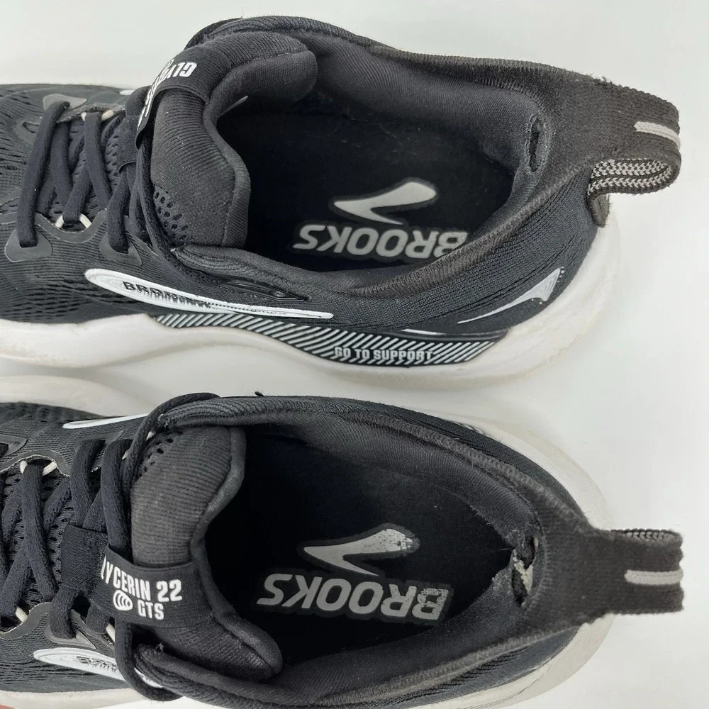 Brooks Glycerin GTS 22 Womens Size 8 Black White Road Running Shoes 1204351B090